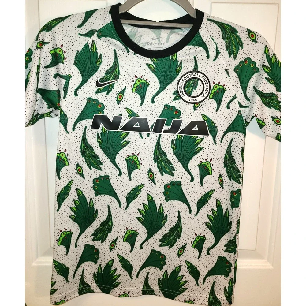 NIKE NIGERIA FOOTBALL FEDERATION NAIJA SOCCER PRE‎ MATCH JERSEY SHIRT Boys Lg